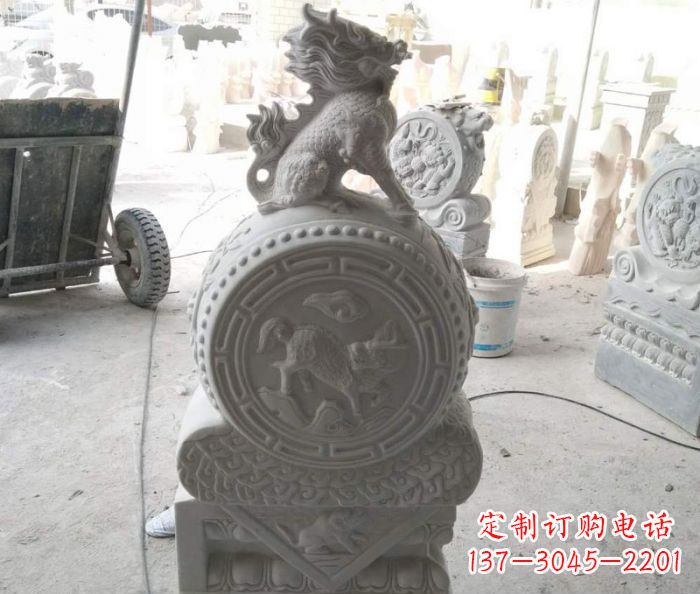 郑州抱鼓石麒麟门墩石雕