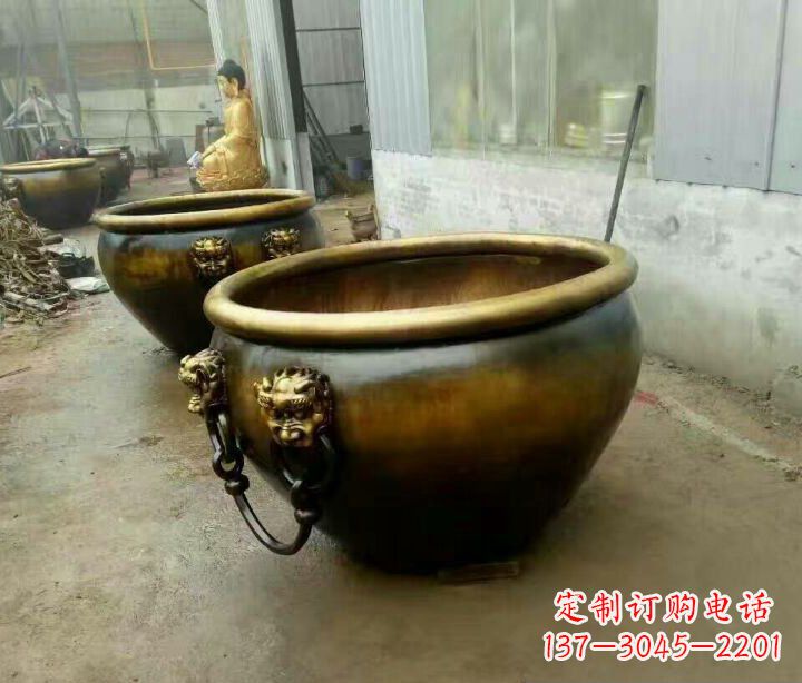 郑州别墅招财水缸铜雕塑摆件 (4)