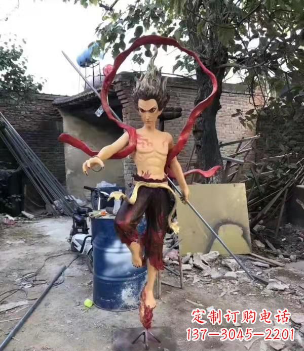 郑州仿真玻璃钢哪吒雕塑精美绝伦