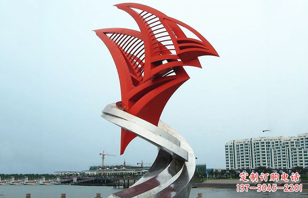 郑州海洋之舟——不锈钢抽象帆船海边景观雕塑