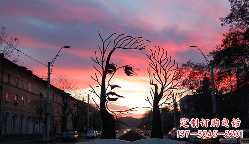 郑州不锈钢人头雕塑点缀街边景观