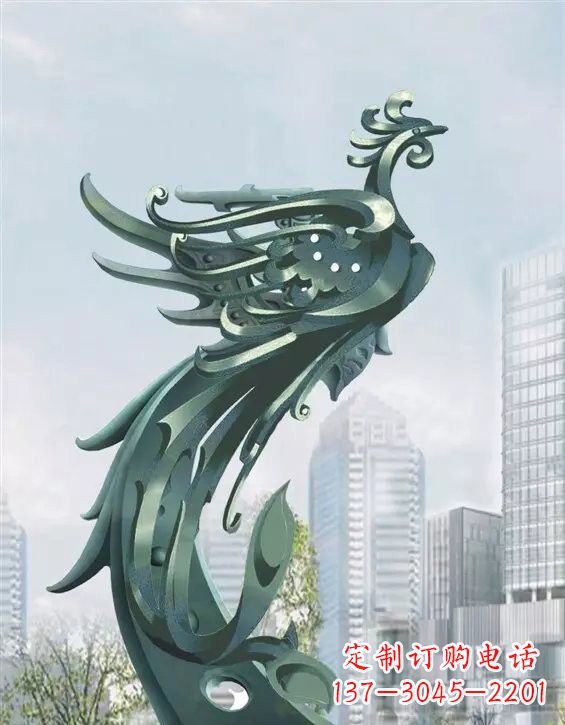 郑州不锈钢大型凤凰雕塑美丽而神秘