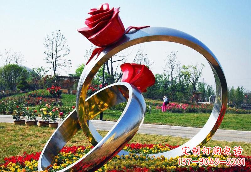 郑州不锈钢公园玫瑰花戒指雕塑精致精美的礼物
