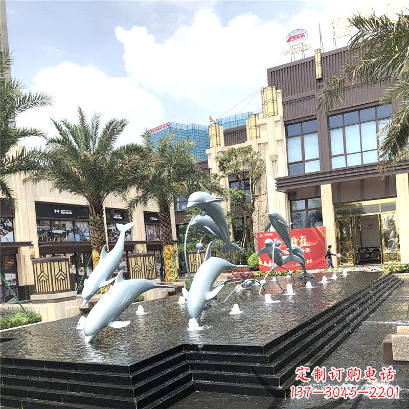郑州精美海豚喷泉，点缀城市企业街道