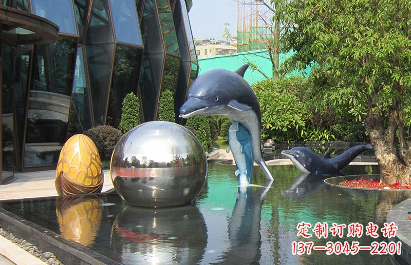 郑州不锈钢海豚景观雕塑创造精美绝伦的企业公园