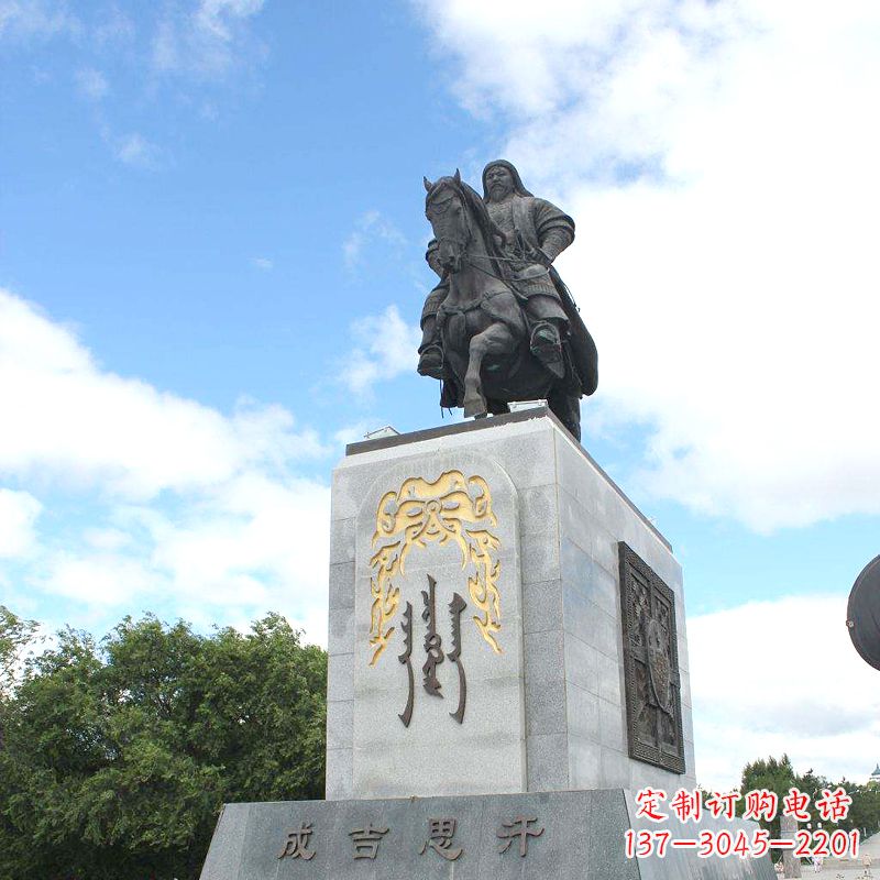 郑州成吉思汗广场雕塑-骑马铁木真历史名人景观铜雕塑