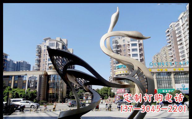 郑州城市凝聚的美丽不锈钢天鹅雕塑
