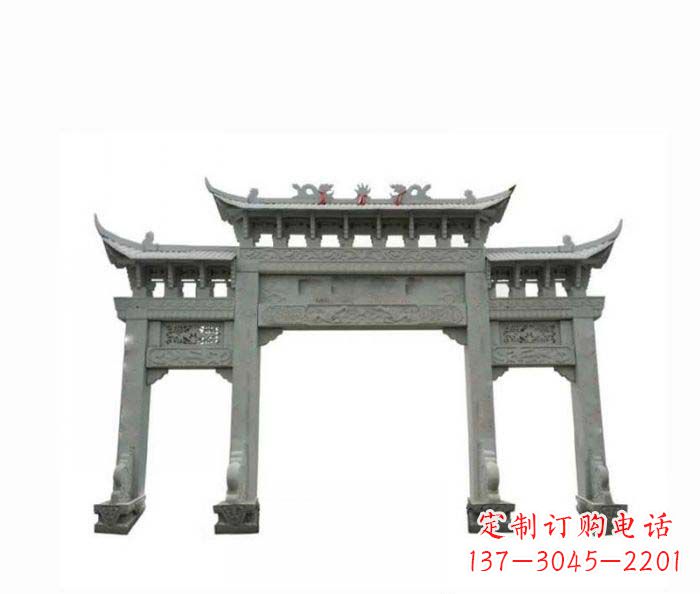 郑州村口三门牌楼石雕