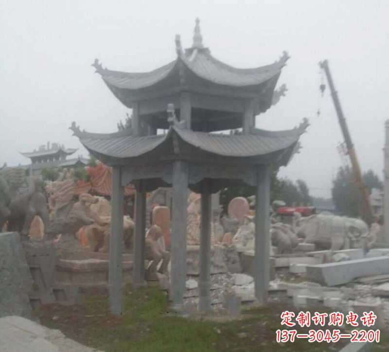 郑州大理石六角凉亭石雕，精美绝伦
