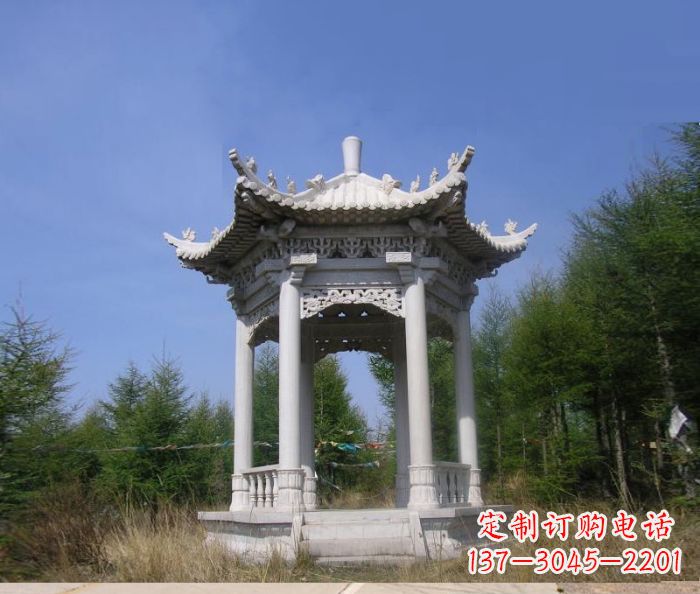 郑州精美大理石六角石凉亭雕塑