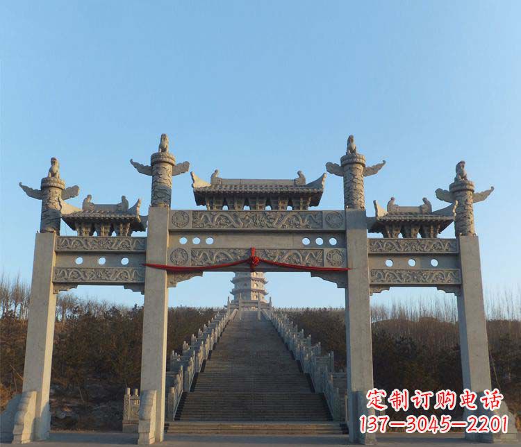 郑州精美大理石三门牌坊雕塑