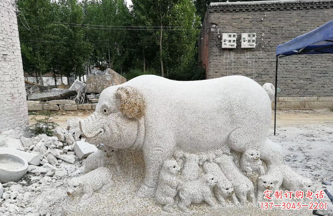 郑州大理石招财小母猪动物雕塑