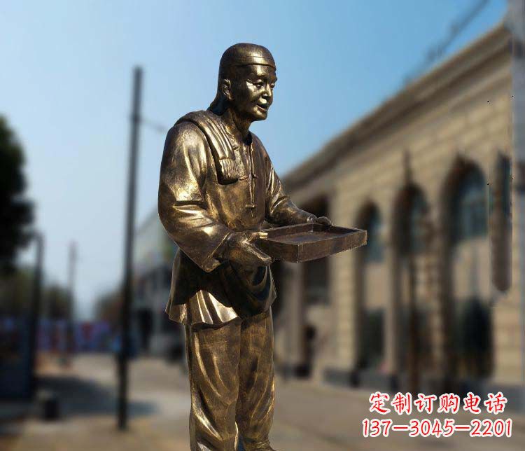 郑州古典神秘的店小二人物铜雕