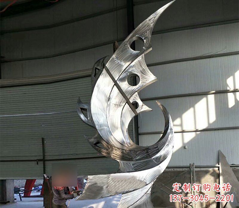 郑州公园不锈钢抽象凤凰景观雕塑 (3)