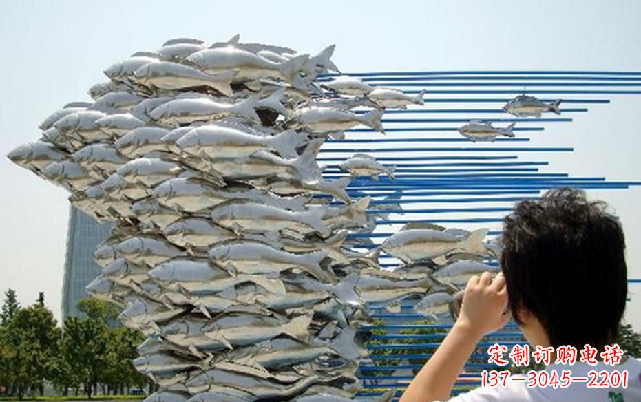 郑州公园不锈钢鲤鱼群雕塑