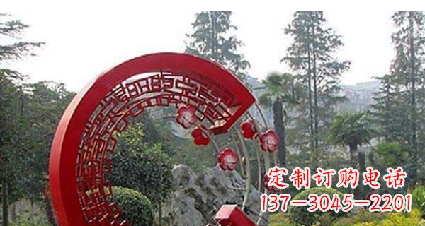 郑州灵动奔放的不锈钢和梅花圆环雕塑