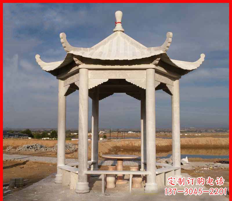 郑州公园大理石六角石雕凉亭 (2)