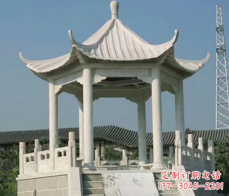 郑州公园大理石六角石雕凉亭 (3)