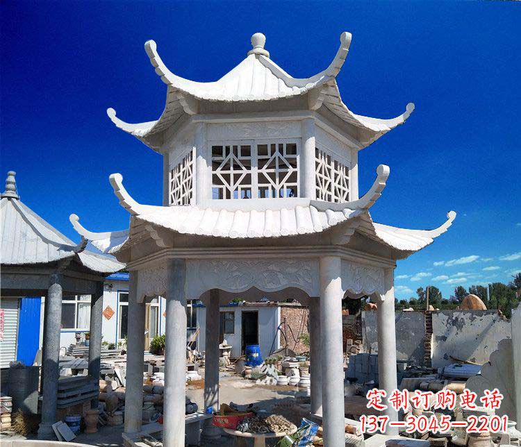 郑州公园大理石六角石雕双层凉亭