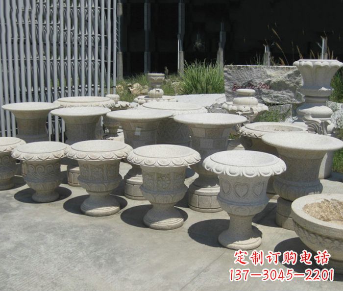郑州公园景观大理石花盆石雕 (6)