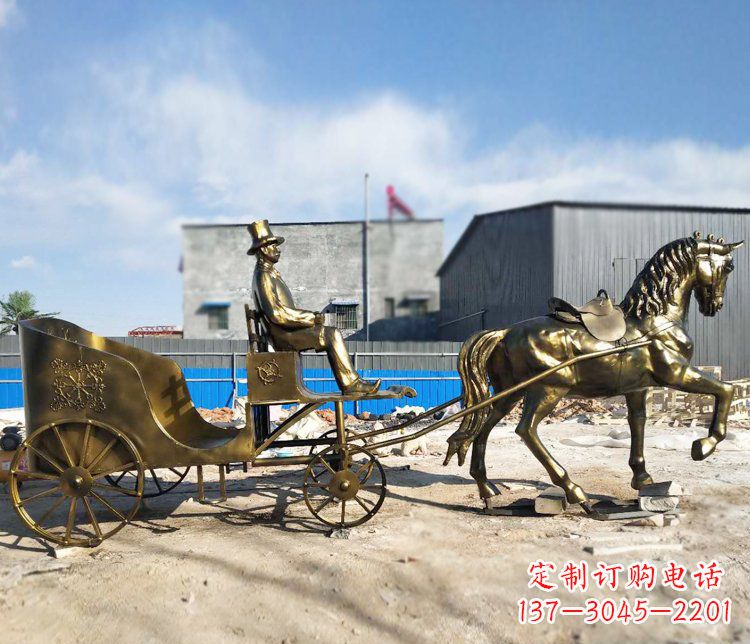 郑州公园景观坐着马车的人物铜雕