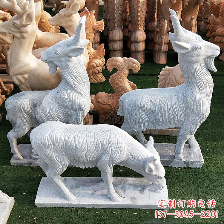 郑州公园园林草坪动物羊汉白玉石雕