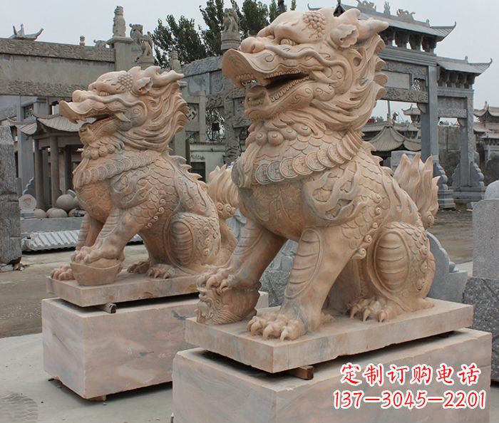 郑州古代神兽晚霞红麒麟石雕 (2)