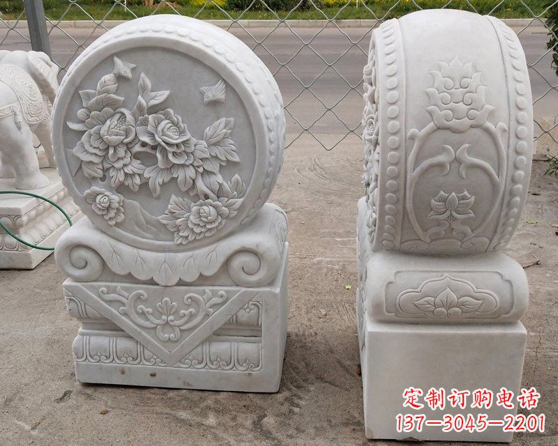 郑州汉白玉牡丹花门墩雕塑