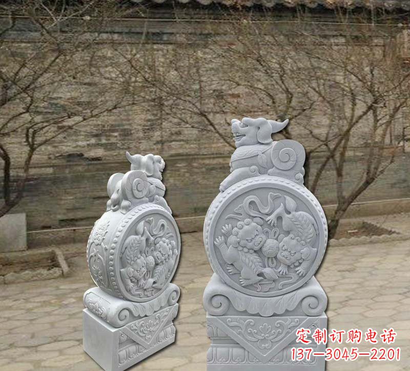 郑州精美汉白玉貔貅门墩
