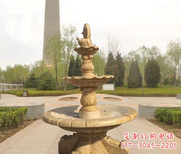 郑州黄锈石三层喷泉公园石雕