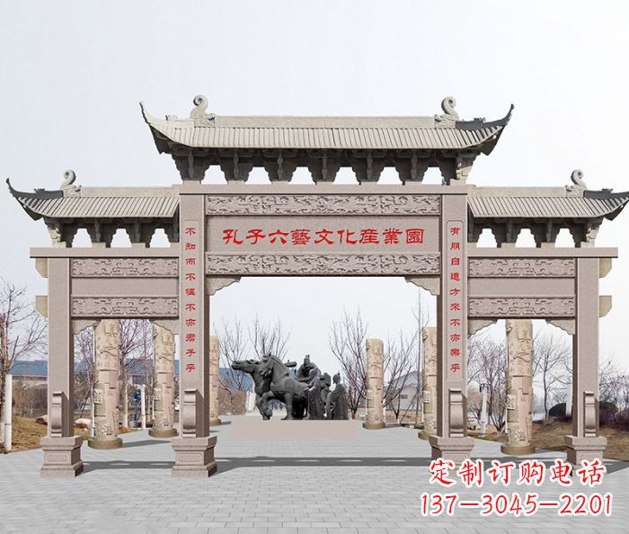 郑州景区三门石雕牌坊-高质美观可靠的雕塑装置