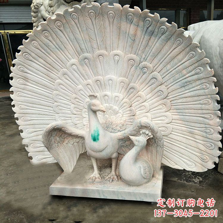郑州汉白玉孔雀雕塑，传统工艺精致塑造