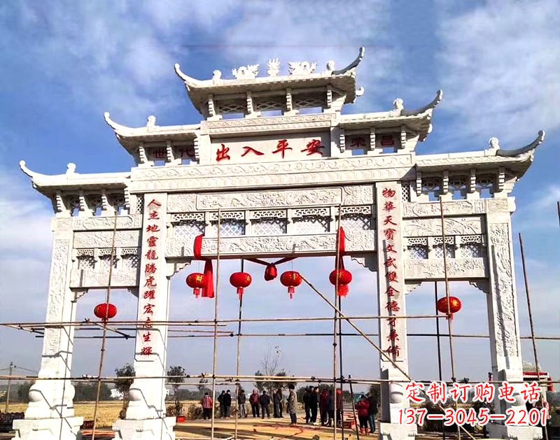 郑州中领雕塑:牌坊顶式石雕刻墓碑