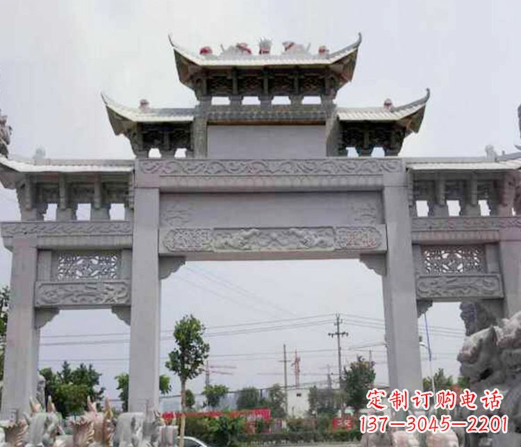 郑州中领雕塑-三门牌坊大理石石雕