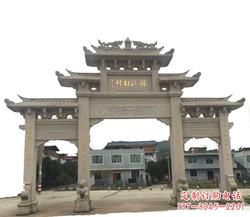 郑州三门牌坊仿古石雕,雕刻精美传承传统