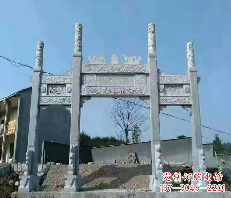 郑州三门仿古牌坊石雕，精致雕刻典雅之美