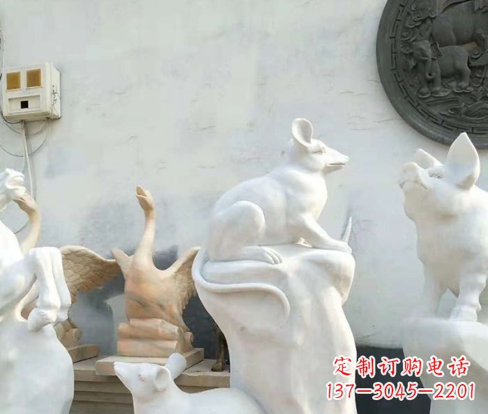郑州生肖动物汉白玉老鼠石雕