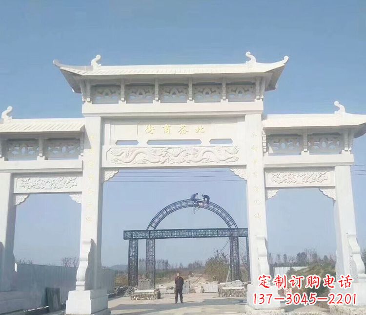 郑州石牌坊三门牌坊石雕 (4)