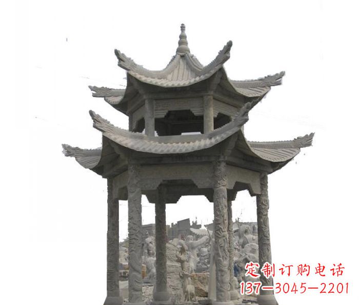 郑州双层仿古石雕凉亭 (2)