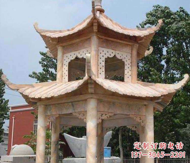 郑州双层晚霞红凉亭石雕
