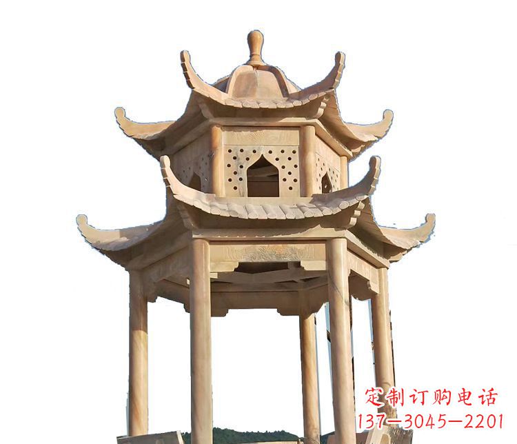 郑州双层晚霞红凉亭石雕 (2)