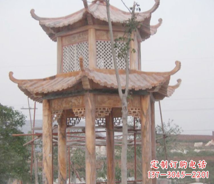 郑州双层晚霞红石凉亭石雕 (2)