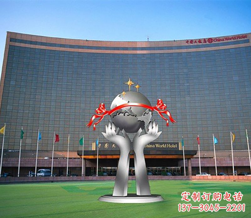 郑州双手捧地球校园不锈钢雕塑