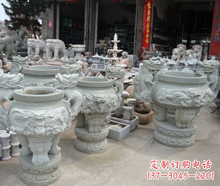 郑州寺庙景观龙头石雕水缸