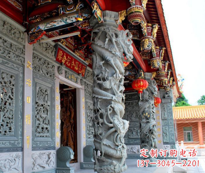 郑州寺庙景观龙柱石雕