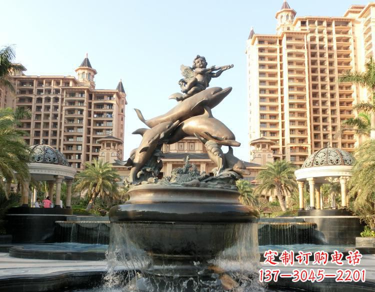 郑州跳跃的海豚和小天使喷泉铜雕