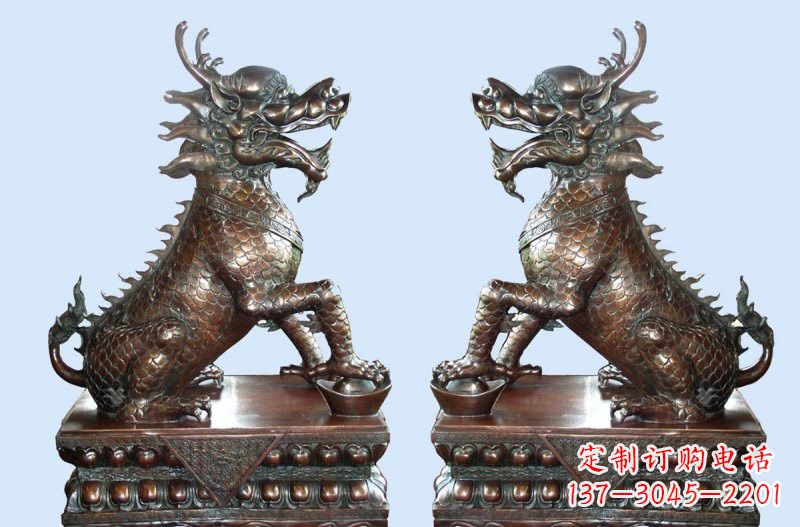 郑州铜雕踩元宝招财麒麟