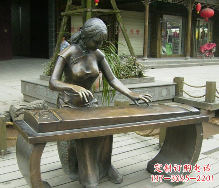 郑州铜雕现代人物弹古筝雕塑
