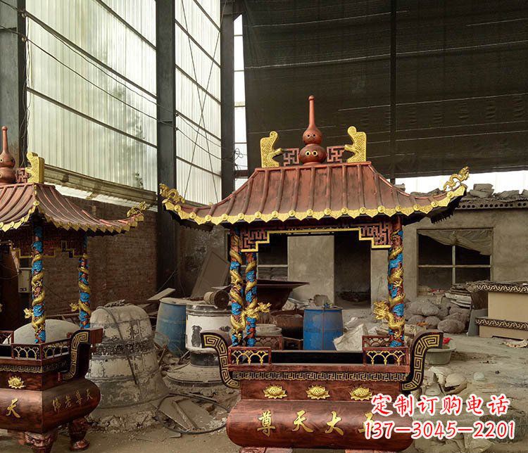 郑州铜雕小型寺庙香炉摆件