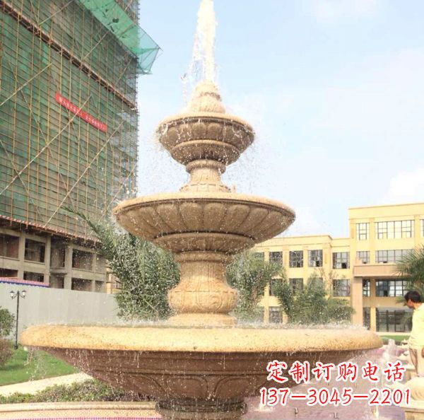 郑州晚霞红大型多层喷泉石雕
